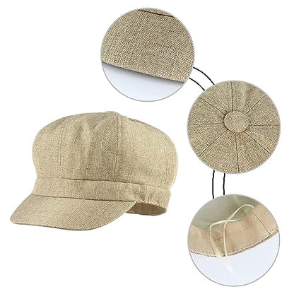 Women Cotton Blend Newsboy Cap Cabbie Paperboy Painter Visor Hat - color: Khaki B