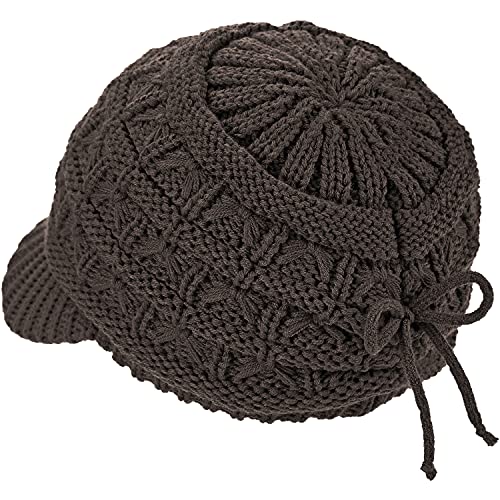 BYOS Womens Winter Chic Cable Warm Fleece Lined Crochet Knit Hat W/Visor Newsboy Cabbie Cap - color: Basket Woven-charcoal Gray
