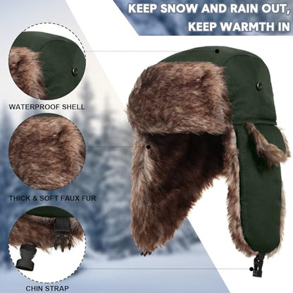 SATINIOR 1 Pcs Unisex Trapper Hat with Chin Strap Earflaps Hat - color: Dark Green