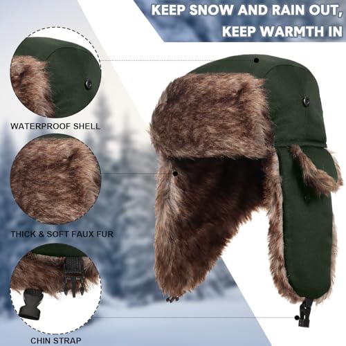 SATINIOR 1 Pcs Unisex Trapper Hat with Chin Strap Earflaps Hat - color: Dark Green