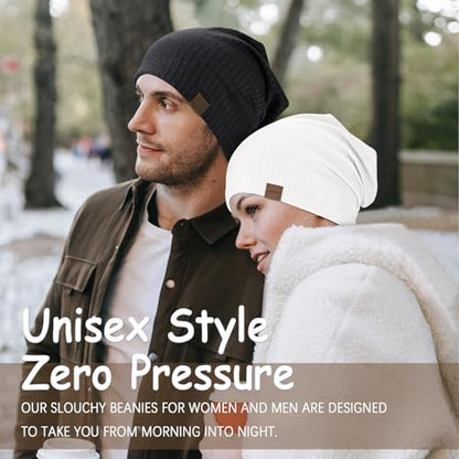 HAMUNI Slouchy Beanie for Men Women Soft Lightweight Chemo Headwear - color: Black+white