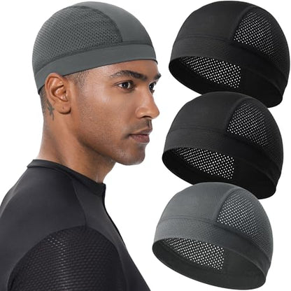 3PCS Cooling Breathable Skull Cap for Men Women Helmet Liner Caps - color: 3pcs(black+black+dark Grey)
