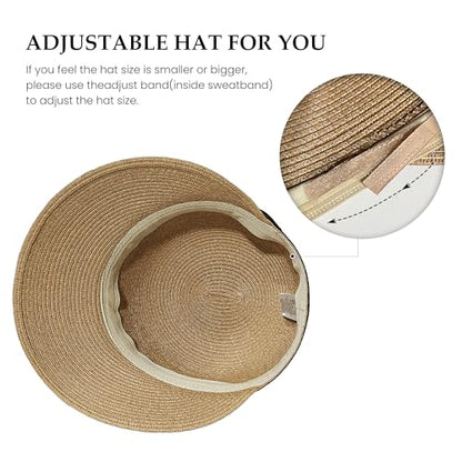 Wildarms Womens Packable Straw Visor Sun Beach Cap - color: Brown
