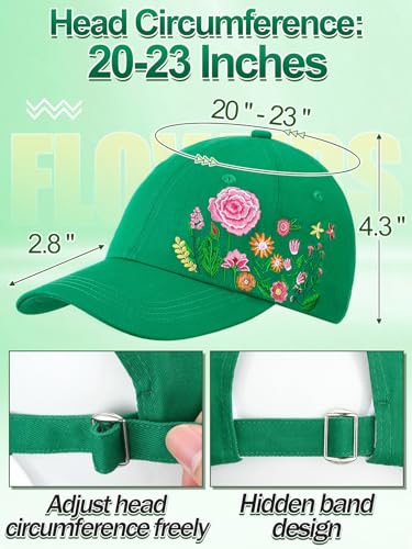 Trendy Handmade Embroidered Baseball Cap for Girls Women, Vintage Wash - style: Floral(dark Green)