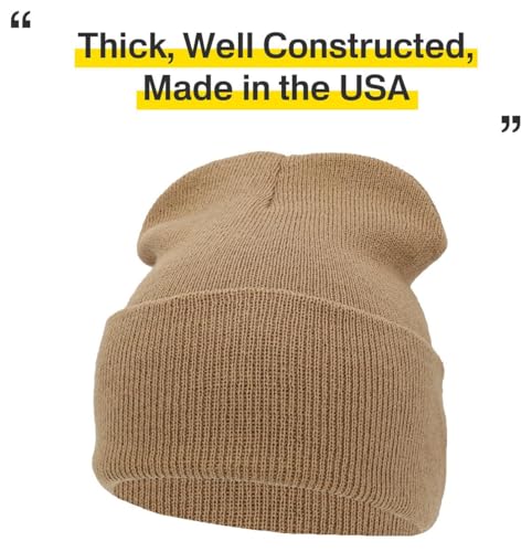 KBETHOS Made in USA Classic Men's Women's Cuffed Folded Acrylic Knit Beanie Hat Solid Unisex Cold - color: Khaki Solid Long Beanie