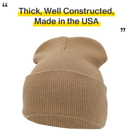 KBETHOS Made in USA Classic Men's Women's Cuffed Folded Acrylic Knit Beanie Hat Solid Unisex Cold - color: Khaki Solid Long Beanie