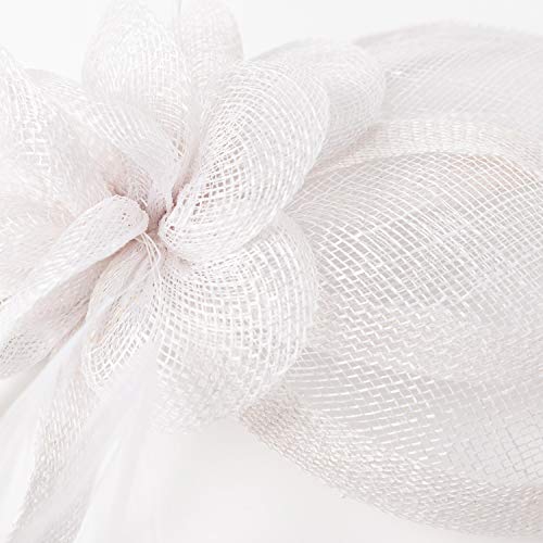 Sinamay Fascinator Hat Headband Clip for Women Tea Party - color: White-01