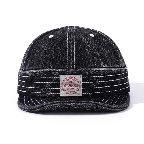 Denim Short Brim Hats for Men Women Stylish Short Bill Baseball Cap Soft Flat Brim Snapback Trucker Hat Cadet Cap - color: Mg-dym2574-black