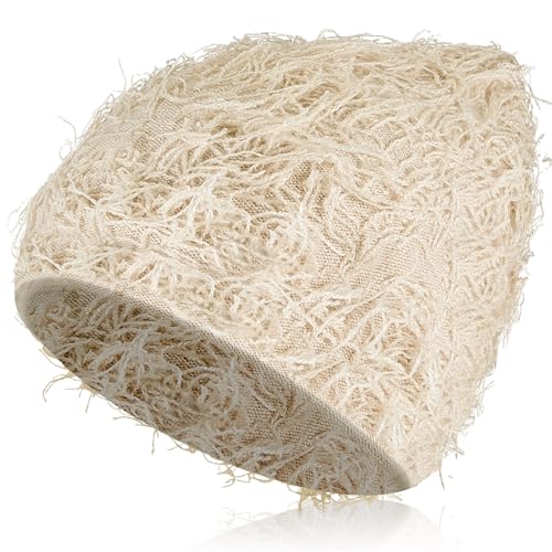 Chuarry Distressed Knitted Beanie Fuzzy Winter Hat - color: Assorted Apricot