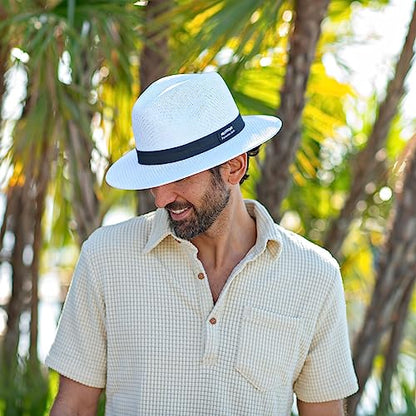 Panama Jack Mens Safari Sun Hat - Matte Toyo Straw, UPF 50+ Sun Protection Fedora Sombrero - color: White, size: Large