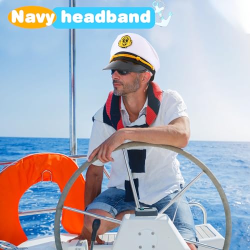 8 Pieces Captain Hats Adjustable White Sailors Navy Marine Admiral Caps for Yacht Theme Party Costume Accessory - color: Style 2