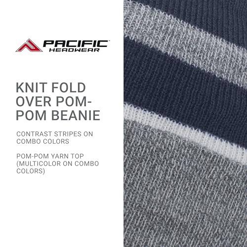 Pacific Headwear Unisex Adult Pacific Headwear Knit Fold Over Pom-pom Beanie - color: Navy/Silver/White, size: One Size