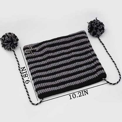 XYIYI Crochet Hats for Women Fox Knit Hat with Pompoms Grunge Goth Accessories Slouchy Beanies for Women Girls - color: Black Grey