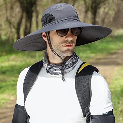 HUAMULAN Men Women 6" Wide Brim Sun Protection Hat Summer Fishing Hats - color: Hn002-shenhui