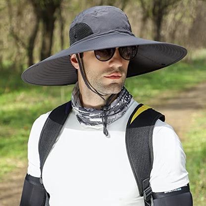 HUAMULAN Men Women 6" Wide Brim Sun Protection Hat Summer Fishing Hats - color: Hn002-shenhui