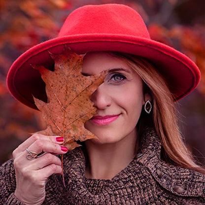 DRESHOW Women Classic Felt Fedora Wide Brim Floppy with Belt Buckle Panama Hat - color: 1 Pack: Felt Fedora Red