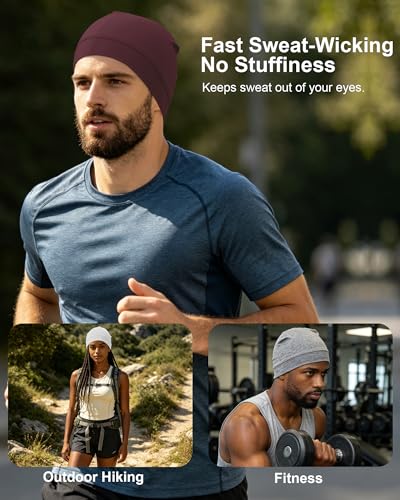 3-Pack 100% Cotton Skull Cap for Men Women Helmet Liner Caps - color: 3pcs-beige,pink,wine Red