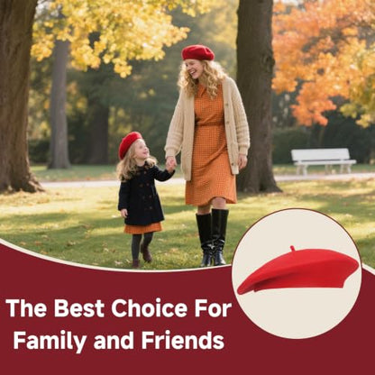 French Wool Beret Hats for Women Man - color: Bright Red