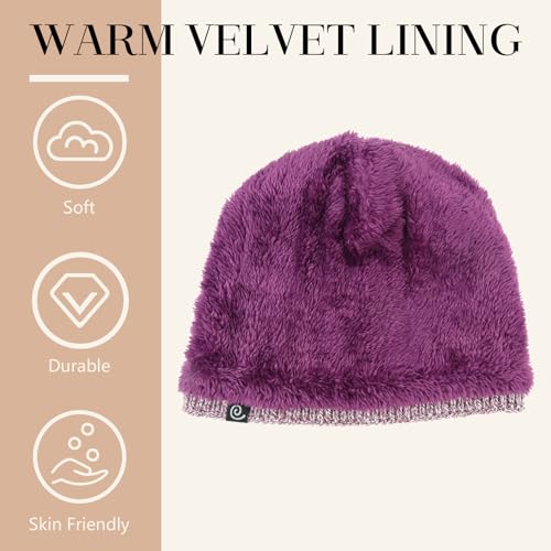 Winter Warm Beanie Hat for Women Men, Thick Cable Knit Cuffed Beanie - color: Purple