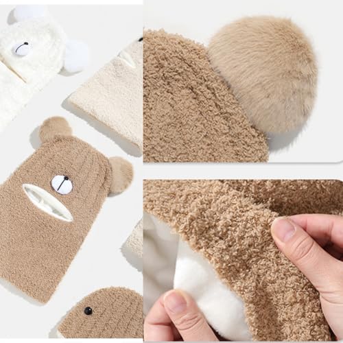 Baby Boys Knit Hat Winter Toddler Girls Balaclava Cute Animals Ear Hat Soft Fleece Lining Cap 6M-24M - color: Khaki-bear
