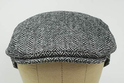 Nevis Flat Cap - 100% Handwoven Wool – Harris Tweed – Water Resistant - color: Charcoal Herringbone, size: 7-7 1/8