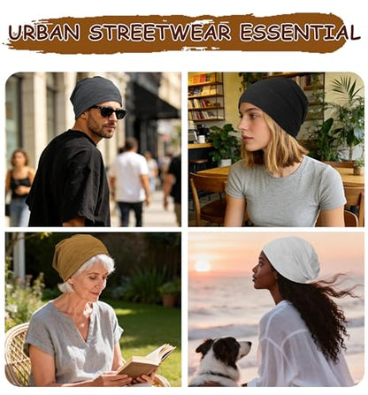 100% Cotton Thin Summer Slouchy Beanie Hat for Women Men Chemo Cap - color: 1pc Dark Grey, size: Large