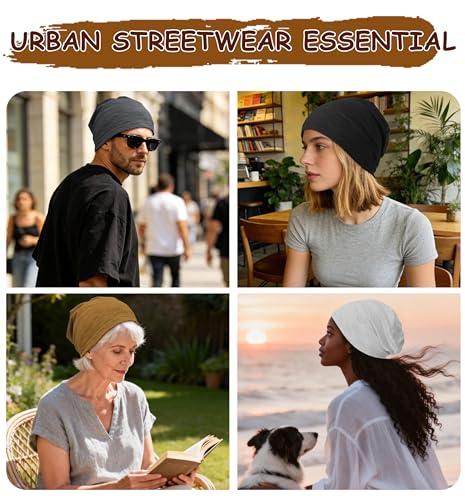 100% Cotton Thin Summer Slouchy Beanie Hat for Women Men Chemo Cap - color: 1pc Dark Grey, size: Medium
