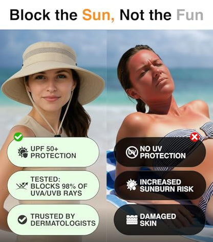 GearTOP Safari Hat for Men Sun Hats for Women UV Protection UPF 50+ Fishing, Gardening, Hiking Hat (22-23 1/2") - color: Beige & Army Green Standard 2 Pack