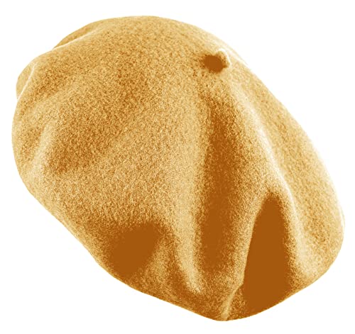 Women's French Beret Hat Solid Color Plain Wool Classic Traditional Artist Cap - color: Mustard