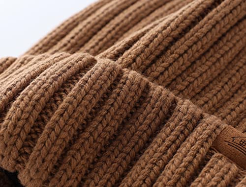 Home Prefer Mens Winter Hat Wool Fleece Lined Knit Beanie Hat Warm Stocking Caps - color: Brown