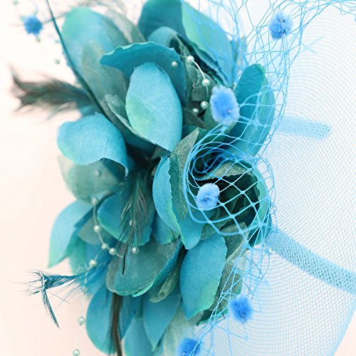 ACTLATI Fascinators Hat for Women Tea Party Headpiece Wedding Cocktail Flower Mesh Feathers Hair Clip 20s Flapper Fascinators - color: A3-lake Blue