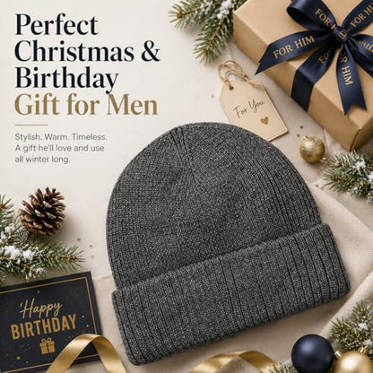 Men’s Plus Size M/L-XXL Merino Wool Beanie for Big Heads - color: Dark Gray, size: Medium-Large