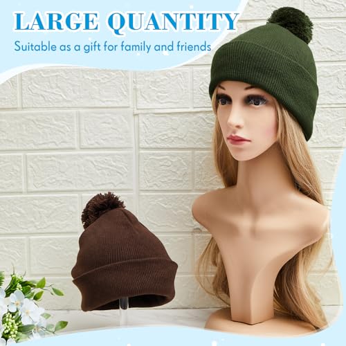 Geyoga 2 Pcs Pom Beanie Hat Men Women Winter Hat Pom Knit Cap Beanies with Ball at Top Acrylic Winter Cap with Cuff - color: Coffee, Dark Green, style: Classical