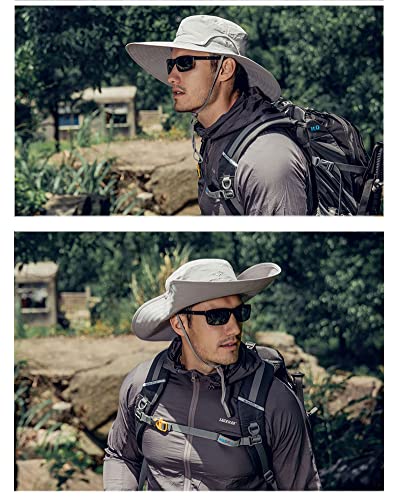 Mens Sun Hat Wide Brim Sun Hats for Men UV Protection Waterproof Bucket Hat - color: Light Grey