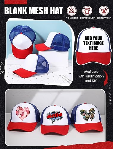 Tarpop 10 Pcs Sublimation Blank Trucker Hats Bulk - color: Red Blue White