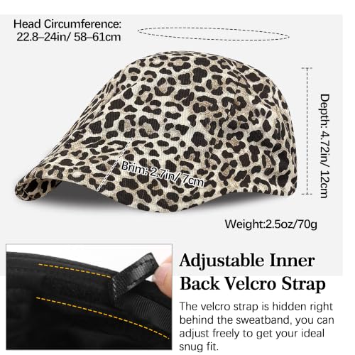 Stylish Newsboy Cap Soft Foldable Flat Cap for Big Heads - color: Beige Leopard