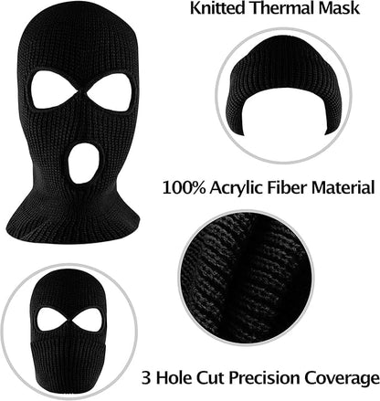 3-Hole Knit Balaclava Ski Mask, Full Face Cover