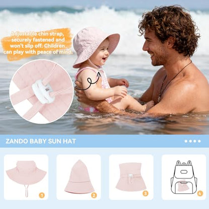 Zando 2 Pack UPF 50+ Kids Sun Hat Baby Beach Bucket Hats for Summer Swim - color: Navy & Grey, size: 4-8 Years