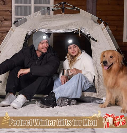 MELASA Winter Fleece Lined LED Beanie with Earflap, Warm Hats with Light - color: Gray