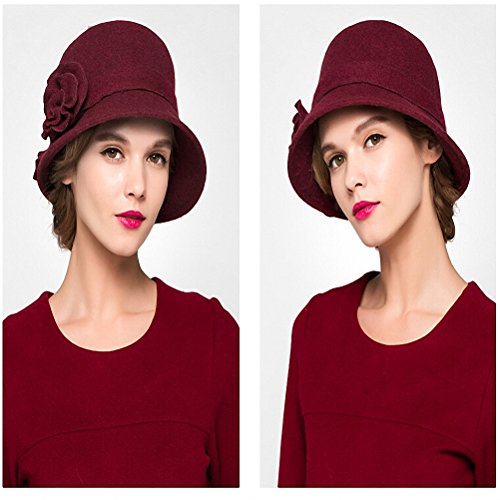 Maitose™ Women's Wool Felt Flowers Church Bowler Hats - color: Wine Red