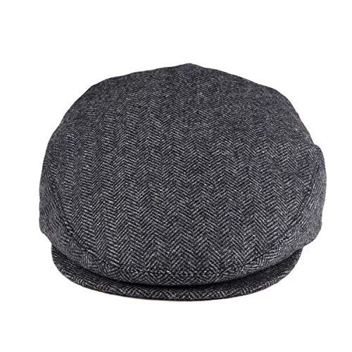 VOBOOM Men's Herringbone Flat Ivy Newsboy Hat Wool Blend Gatsby Cabbie Cap - color: Dark Grey, size: 7 1/8