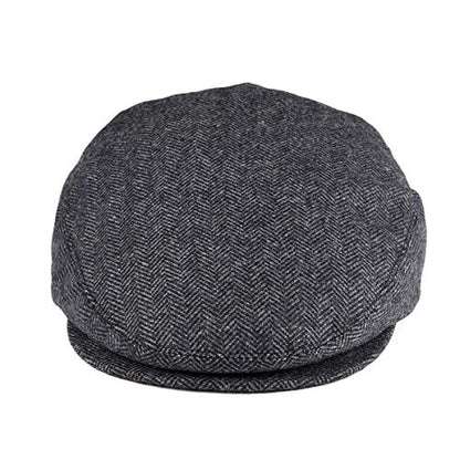 VOBOOM Men's Herringbone Flat Ivy Newsboy Hat Wool Blend Gatsby Cabbie Cap - color: Dark Grey, size: 7 1/8