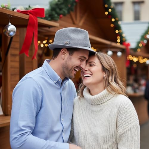 Funky Junque Mens Wool Blend Fedora, Vintage Winter Dress Hat - color: Light Grey, size: 7 1/4-7 5/8