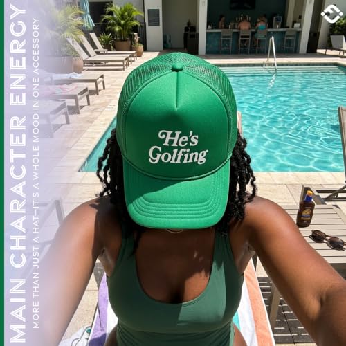 Funky Junque Premium Mesh Snapback Trucker Hat - Stylish Comfort for All - Patriotic, Humor & More - color: He's Golfing - Kelly Green
