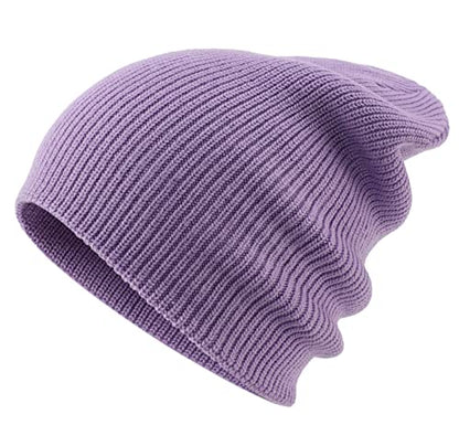Connectyle Classic Double Layer Knit Beanie Hat Warm Thick Acrylic Winter Hats Daily Cuffed Beanies Watch Hat for Men Women - color: Light Purple