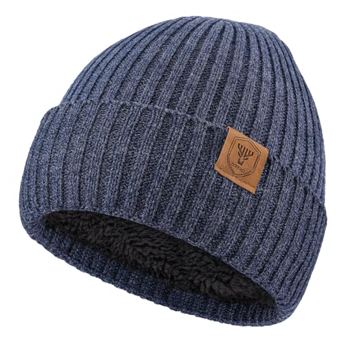 OZERO Winter Beanie for Men Women,Thermal Knit Soft Fleece Lined Hats - color: Navy