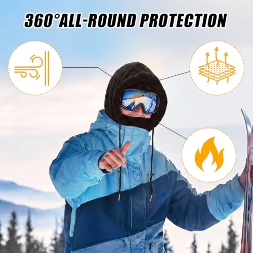 4 Pcs Winter Fleece Balaclava Ski Mask Glove Men Women - color: Black