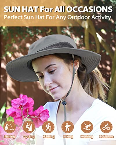 Tirrinia Sun Hats for Women, Wide Brim Hat with Ponytail Hole - color: #Grey-23.7'' Head