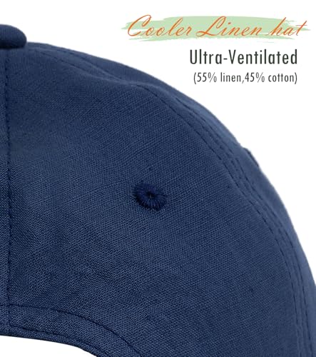 Linen Cotton Baseball Cap, Summer Breathable Dad Hat Men Women - color: Navy