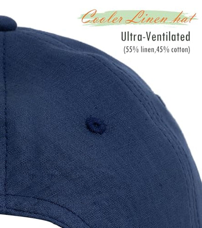 Linen Cotton Baseball Cap, Summer Breathable Dad Hat Men Women - color: Navy